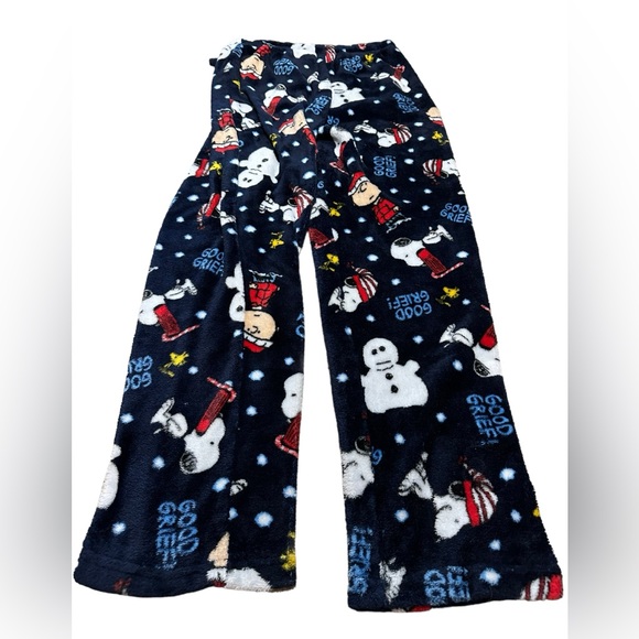 Peanuts Fleece Navy Blue Winter Print Pajama Pants - Picture 11 of 11